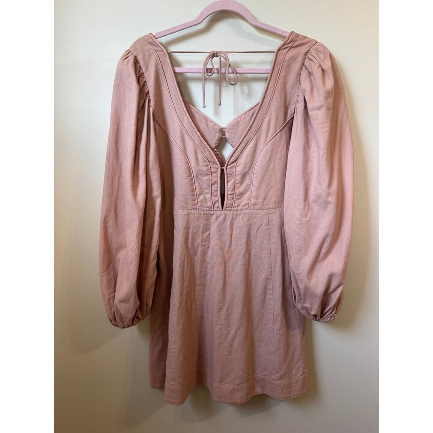Farm Rio for Anthropologie Pink Cutout Corded Mini Dress Puff Sleeve XL