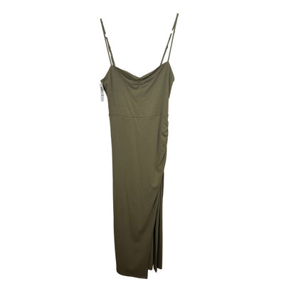 Aritzia Wilfred Olive Green Ruched Side Slit Midi Dress Womens Size M NWT