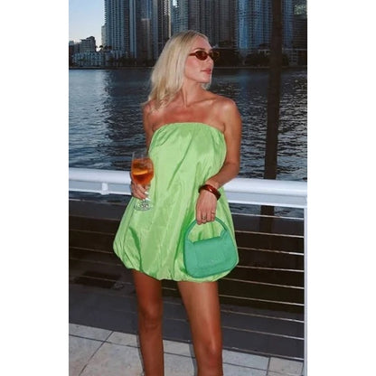 NEW Show Me Your Mumu Beverly Strapless Bubble Mini Dress in Green Size Large