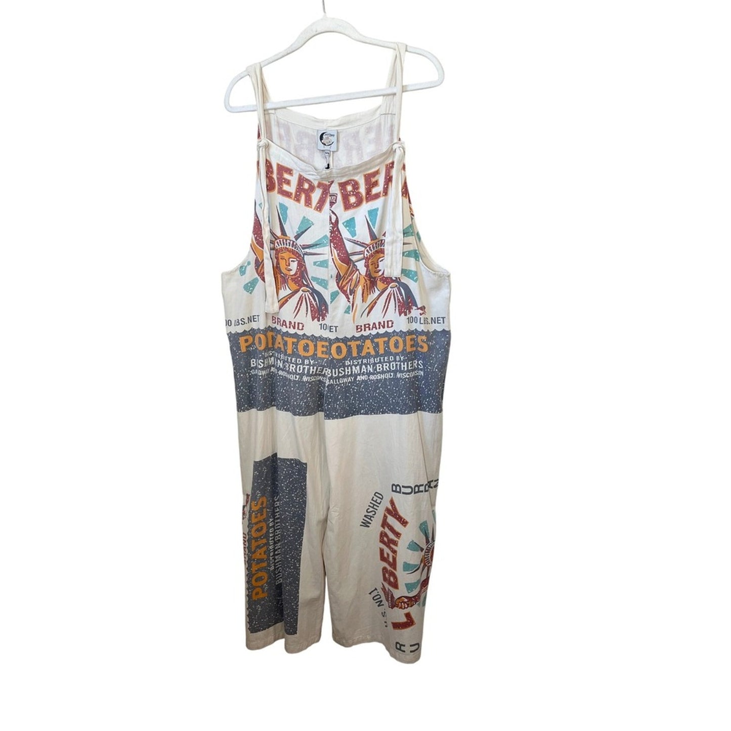 Jaded Gypsy Market Fresh Overalls Statue of Liberty Potato Sack Print S M