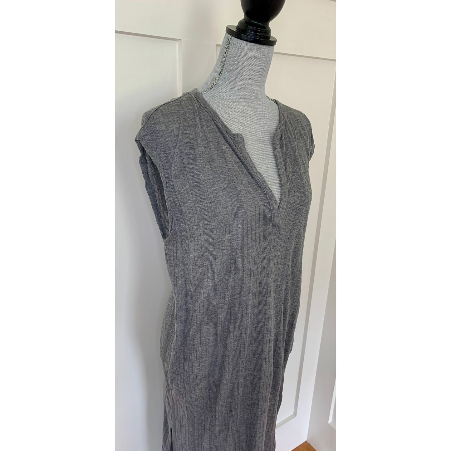 Alexander Wang Maxi T-Shirt Dress in Gray Small Ribbed Knit Sleeveless V-Neck