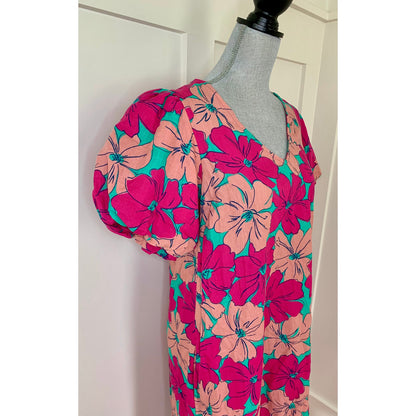 Oh Joy X The Odells The Julia Dress in Pink Floral Medium Short Sleeve V-Neck