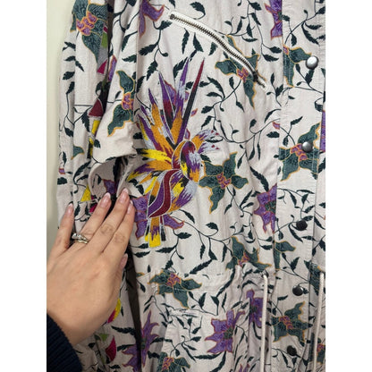 Isabel Marant Etoile Floral Bird Embroidered Utility Jumpsuit Ivory Purple