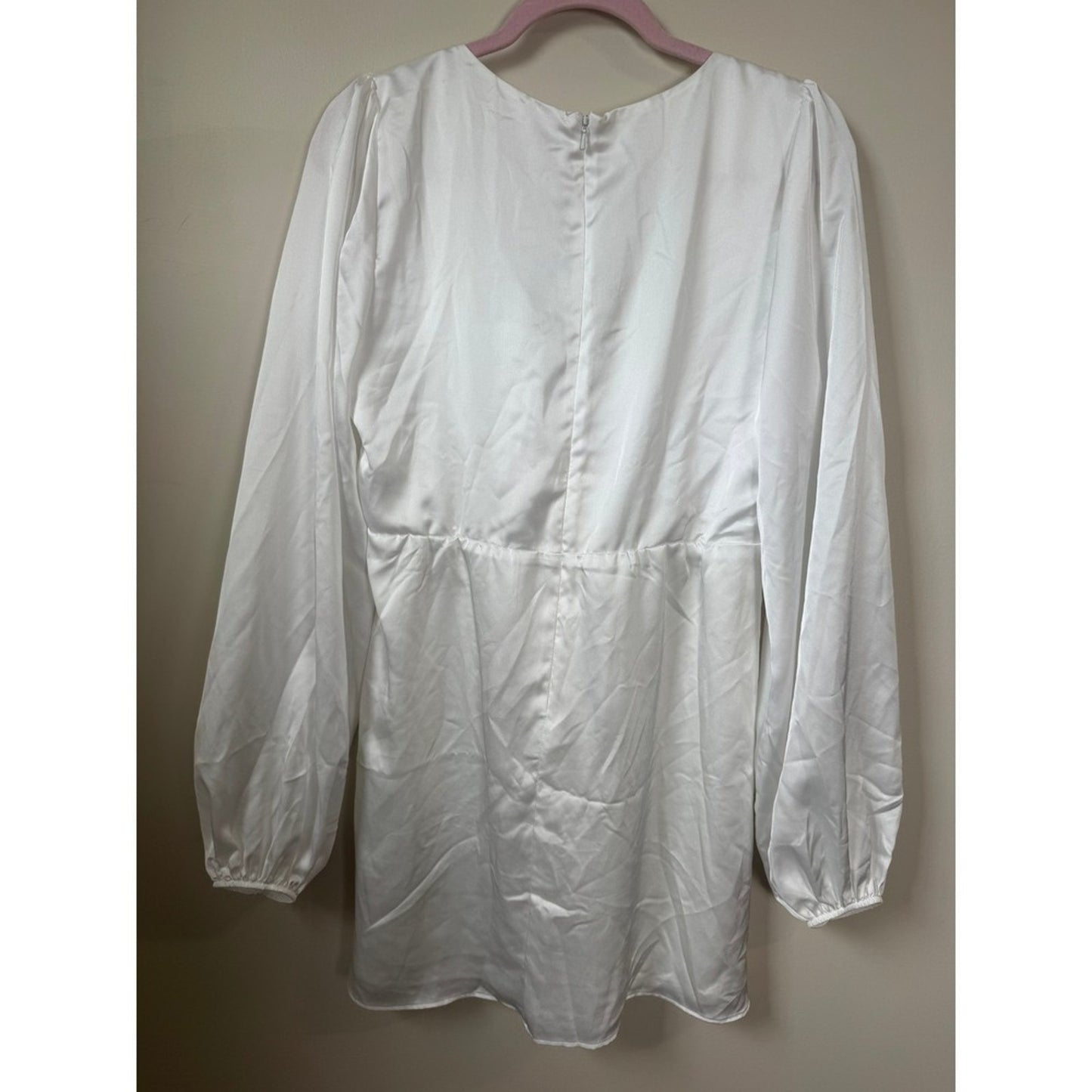 Show Me Your Mumu White Satin Rosette Mini Dress Long Sleeve V-Neck Bridal Large