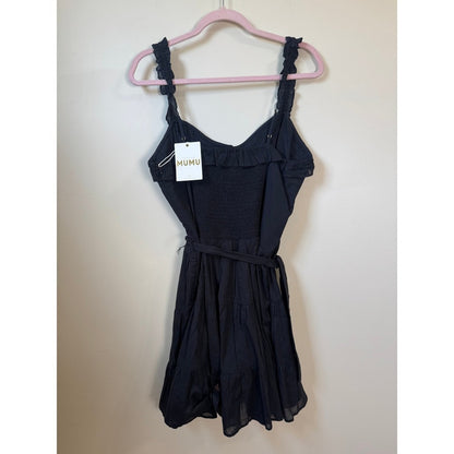 Show Me Your Mumu Black Tiered Mini Dress Ruffle Strap Woven Belt NWT