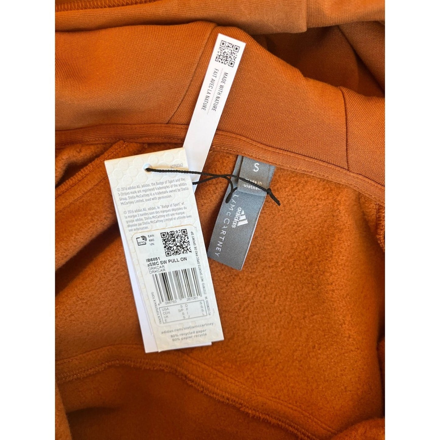 Adidas by Stella McCartney Cinnamon Orange Oversized Zip Up Hoodie Sweatshirt