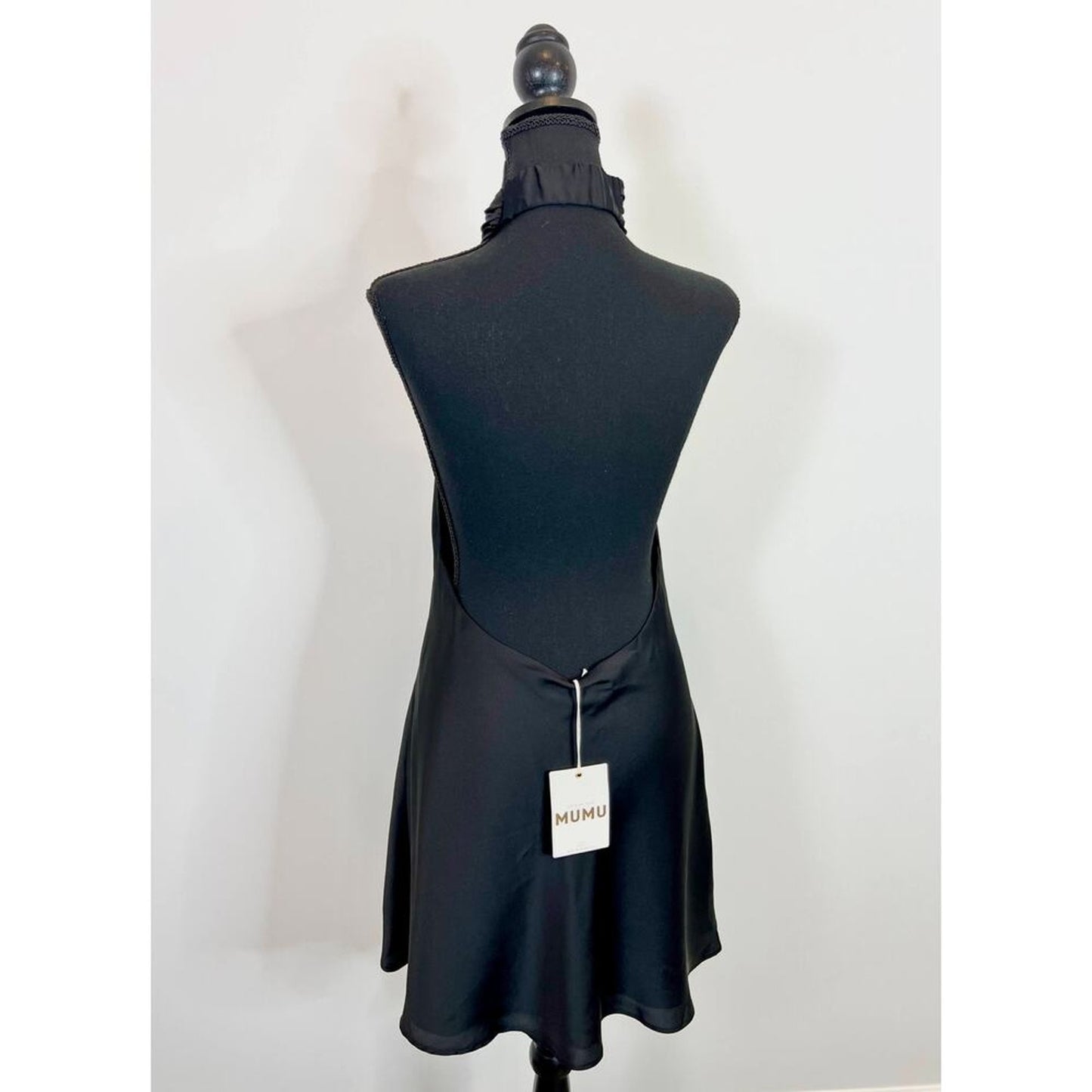 Show Me Your Mumu Jasmine Halter Dress in Black Large Mini Satin Party Gothic‎