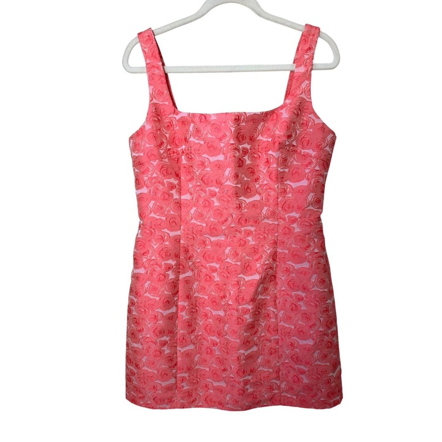 Amanda Uprichard Pink Floral Rose Textured Mini Dress Square Neck Sleeveless L