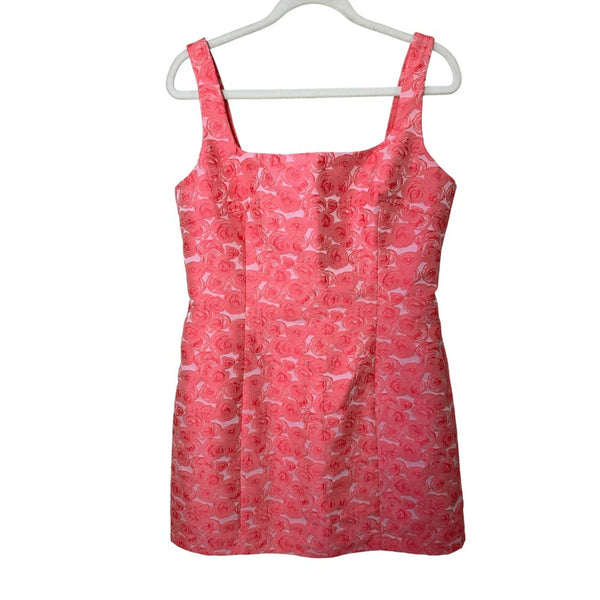 Amanda Uprichard Pink Floral Rose Textured Mini Dress Square Neck Sleeveless L