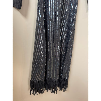 Monse Sequin Cold Shoulder Knit Midi Dress Grey Fringe Halter XS