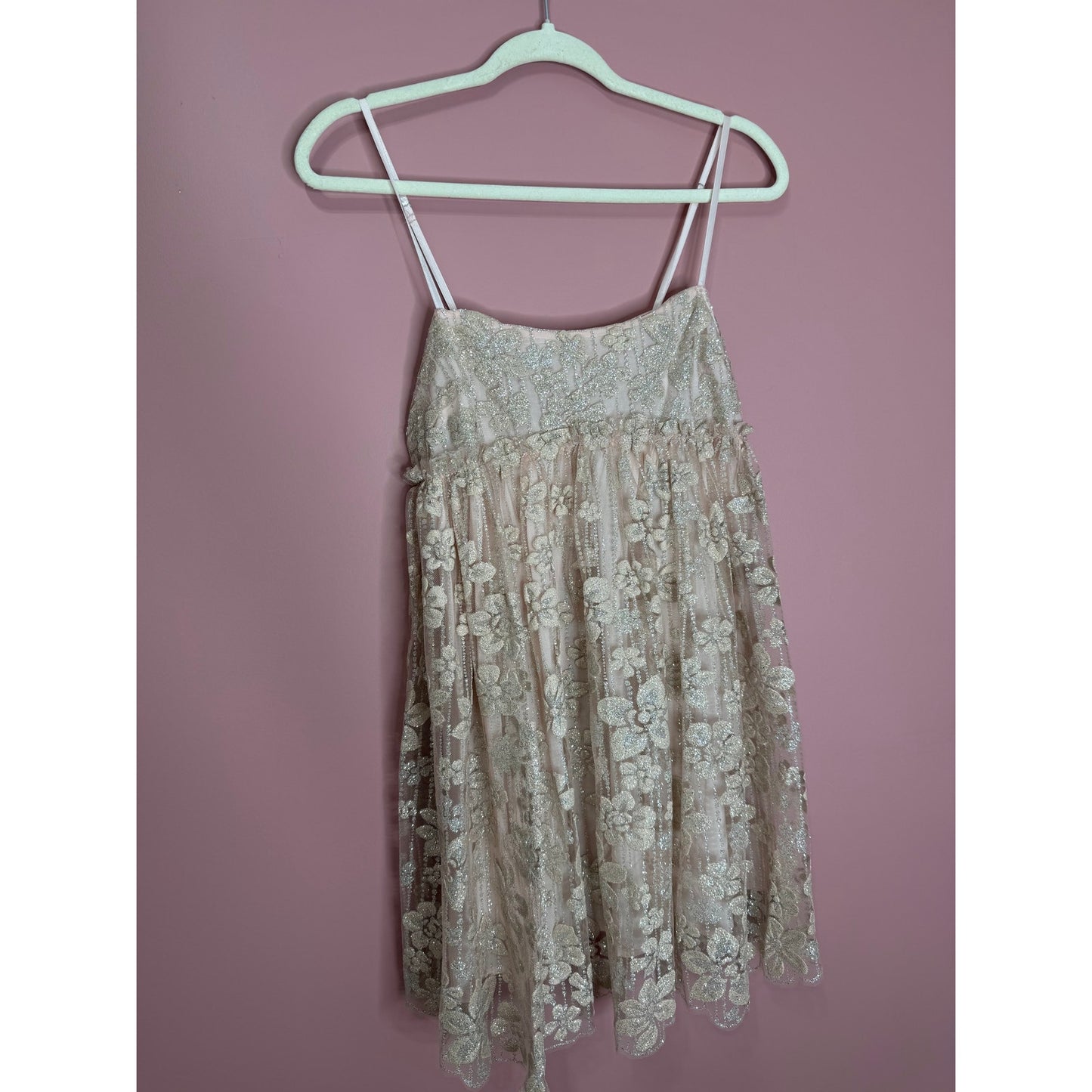 Free People All That Glitters Mini Dress Cream Size XS Babydoll Sleeveless Lined