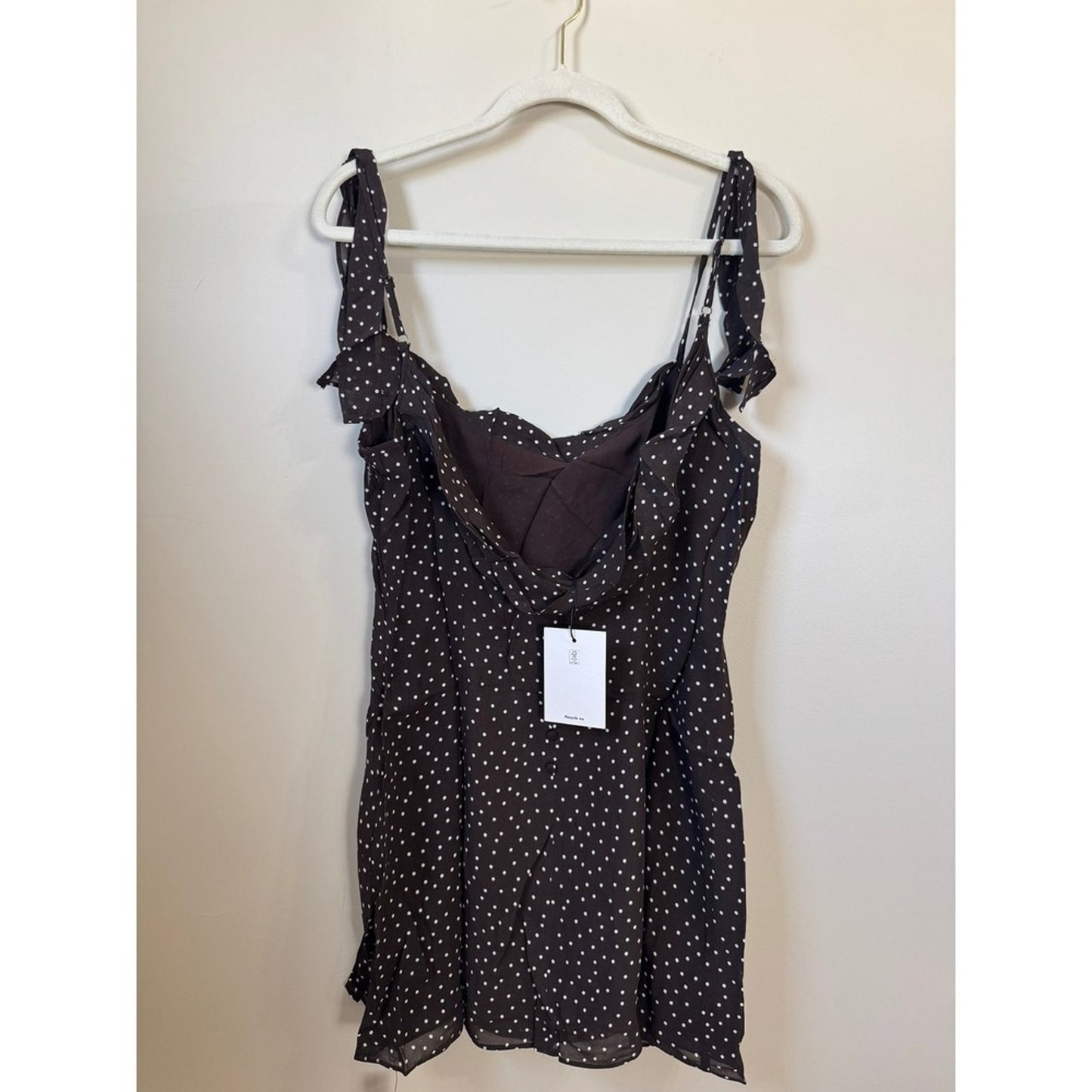 Reformation Juliette Mini Dress Brown Polka Dot Cowl Neck Tie Strap Size 4