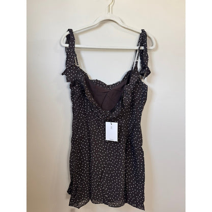 Reformation Juliette Mini Dress Brown Polka Dot Cowl Neck Tie Strap Size 4