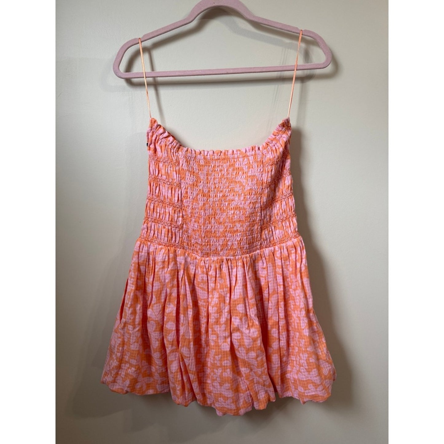 Free People Smocked Tube Top Pink Orange Floral Babydoll Small