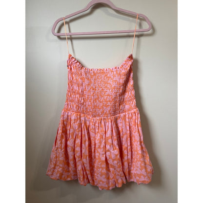 Free People Smocked Tube Top Pink Orange Floral Babydoll Small