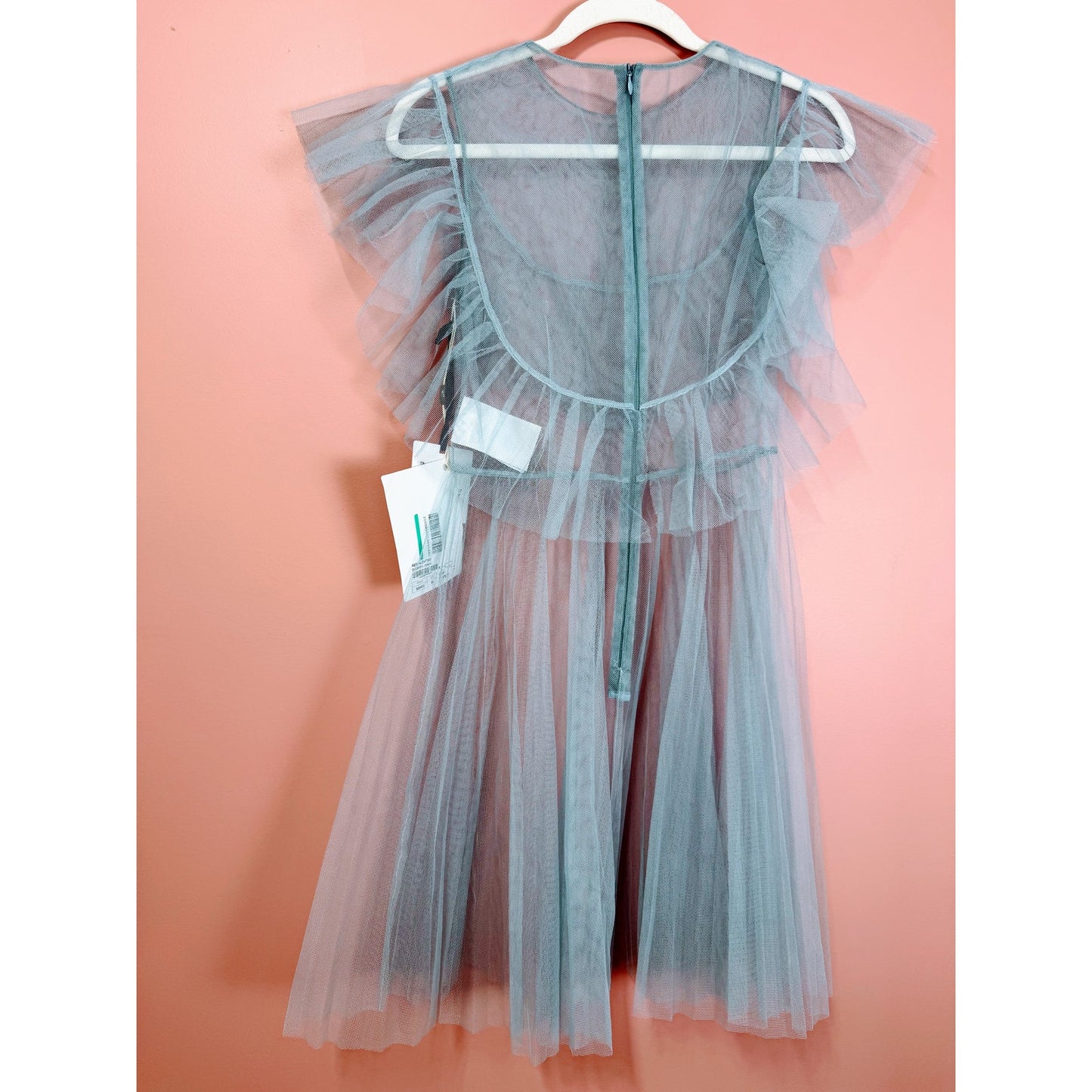 RED Valentino Tulle Ruffle Overlay Mini Dress in Blue Size 40/Small