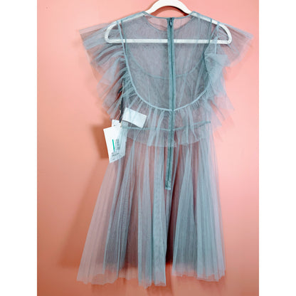 RED Valentino Tulle Ruffle Overlay Mini Dress in Blue Size 40/Small