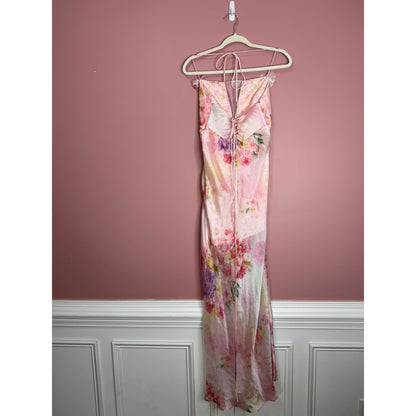 For Love & Lemons Lisa Maxi Dress in Floral Medium Sheer Strappy Lace-Up Back