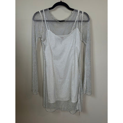 Show Me Your Mumu Iconic White Rhinestone Fishnet Mesh Mini Dress