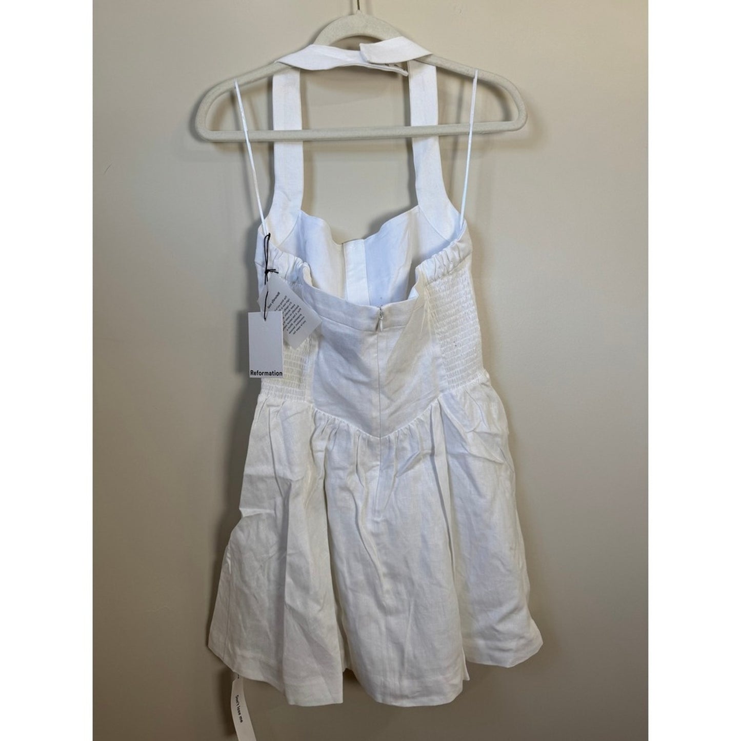 Reformation White Linen Halter Mini Dress Button Front Smocked Back Sundress