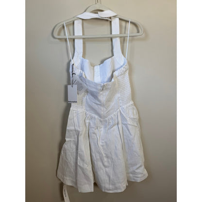 Reformation White Linen Halter Mini Dress Button Front Smocked Back Sundress
