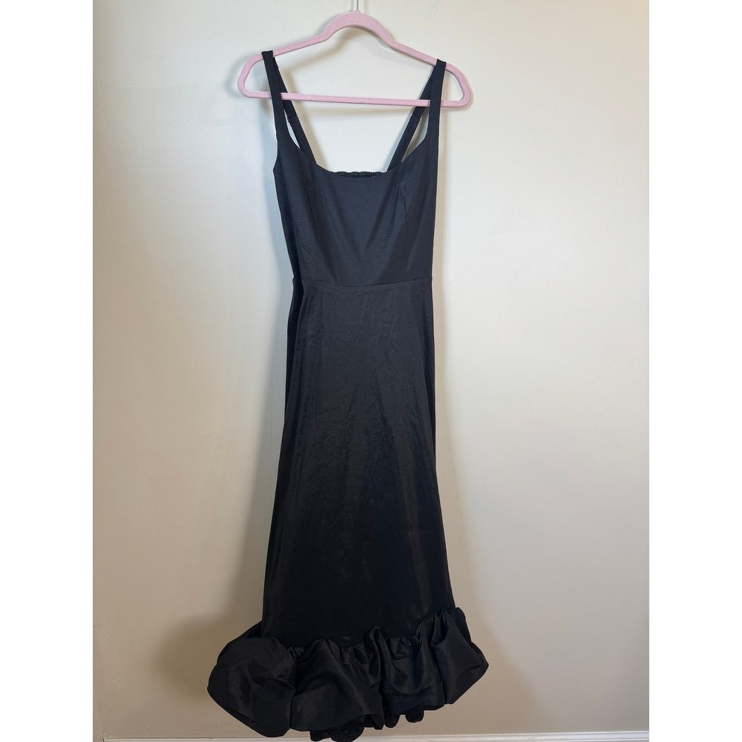 Black Square Neck Bubble Hem Maxi Dress Smocked Back Formal Evening Gown