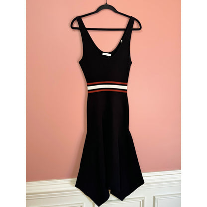 NEW NWT A.L.C. Anders Hankerchief Hem Ribbed Midi Dress in Black Stripe Size Large
