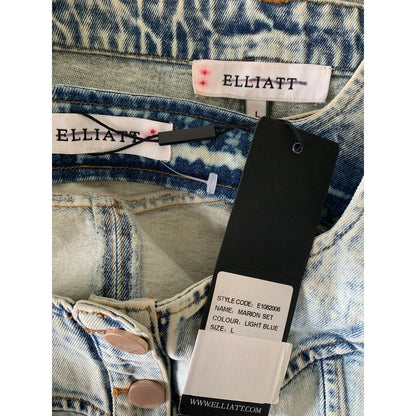 Elliatt Marion Set in Light Blue Large Denim Button Front Cropped Top Midi Skirt