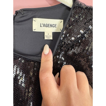 L'Agence Alba Long Sleeve Mini Sequin Dress Black Size 6