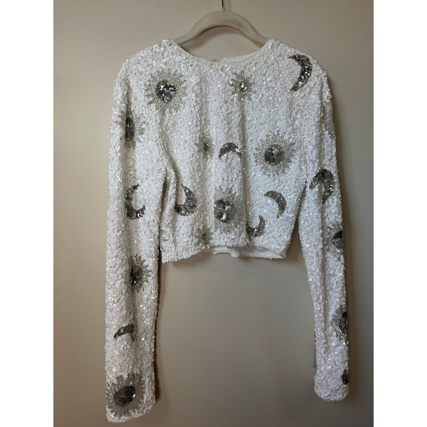 Show Me Your Mumu Sequin Celestial Sun Moon Crop Top White Silver Large Party