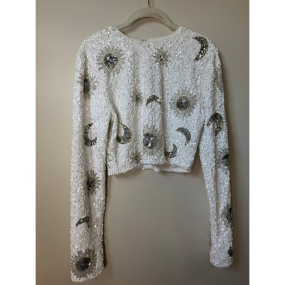Show Me Your Mumu Sequin Celestial Sun Moon Crop Top White Silver Large Party