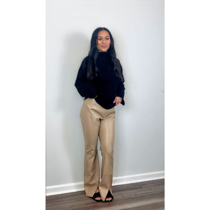 Free People We‎ the Free Vegan Leather Pants in Beige Size 29 Wide Leg Pleated