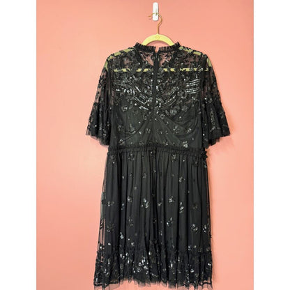 Mac Duggal Black Sequin High‎ Neck Mini Dress Size 12 STYLE 9143