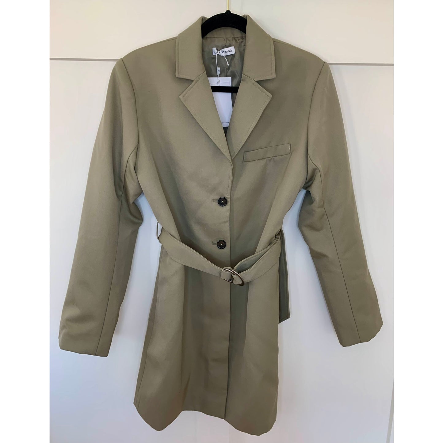 Anine Bing Campbell Blazer Dress Green Large Belted Long Sleeve Pockets Lined