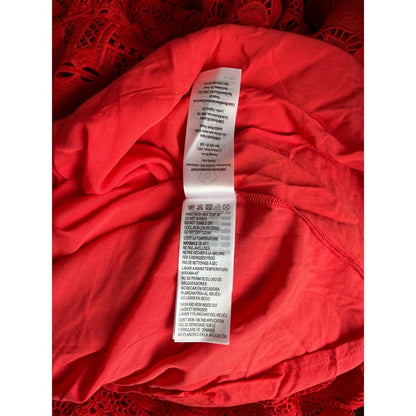 Farm Rio Maxi Dress Red Lace V Neck Long Sleeve Tie Waist Tiered Ruffle Size S