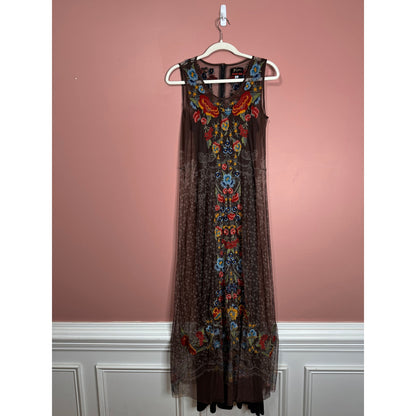 Johnny Was Eleir Printed Mesh Maxi Dress Size XS Floral Sleeveless Embroidered