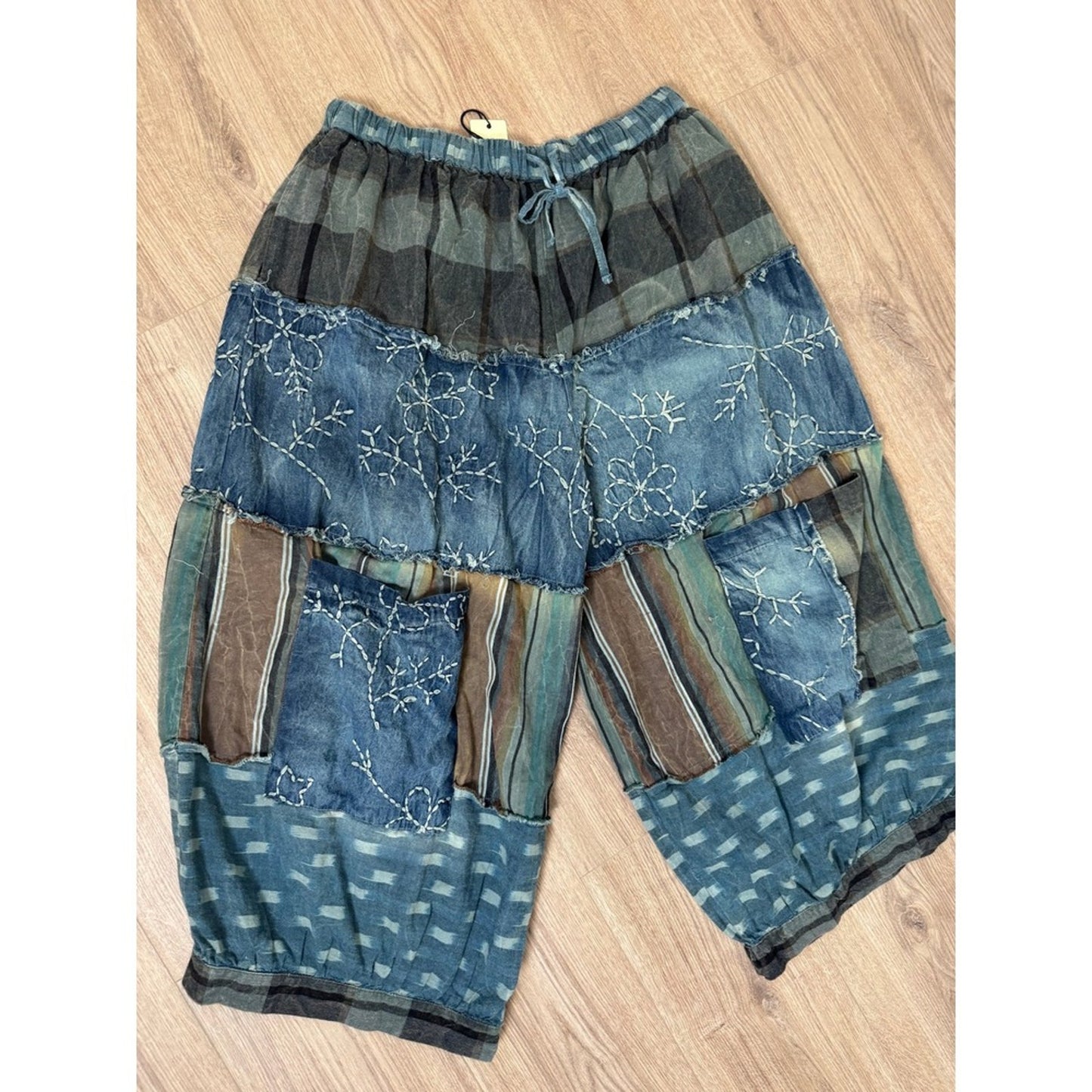 Jaded Gypsy Patchwork Denim Harem Pants Boho Festival Cropped Casual