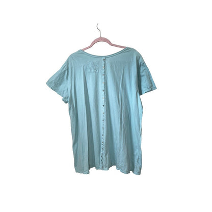 JW Los Angeles Turquoise Embroidered Tunic Top Shirt Womens XL Button Back