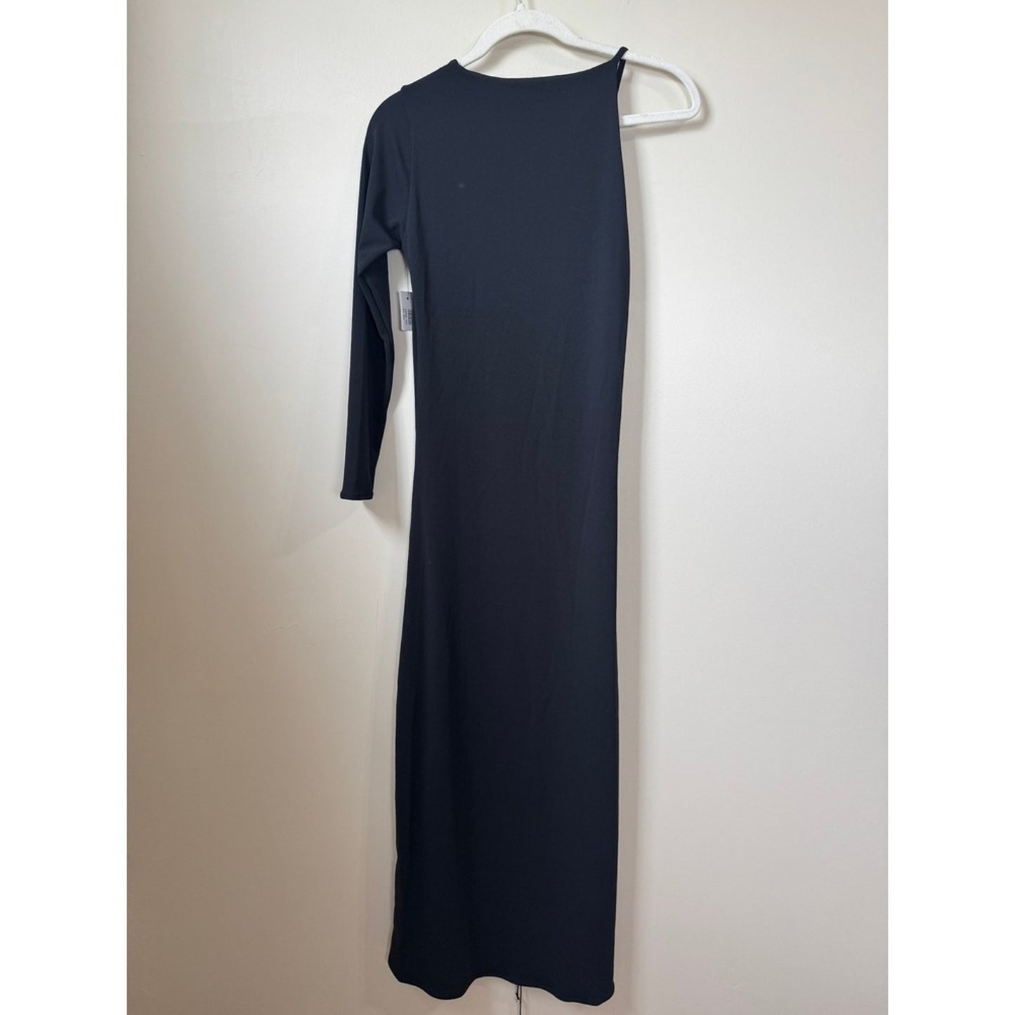 Leslie Amon Paris Black Lace Up Side One Sleeve Asymmetric Maxi Dress NWT