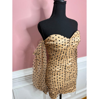 Majorelle Secrets Dress in Dark Nude Polka Dots Size XS Sheer Long Sleeve Lined