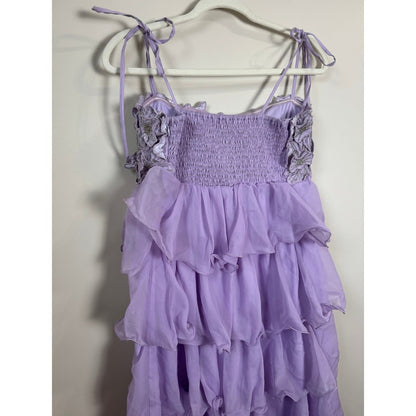 Show Me Your Mumu Lavender Tiered Ruffle Floral Beaded Maxi Dress XL Purple