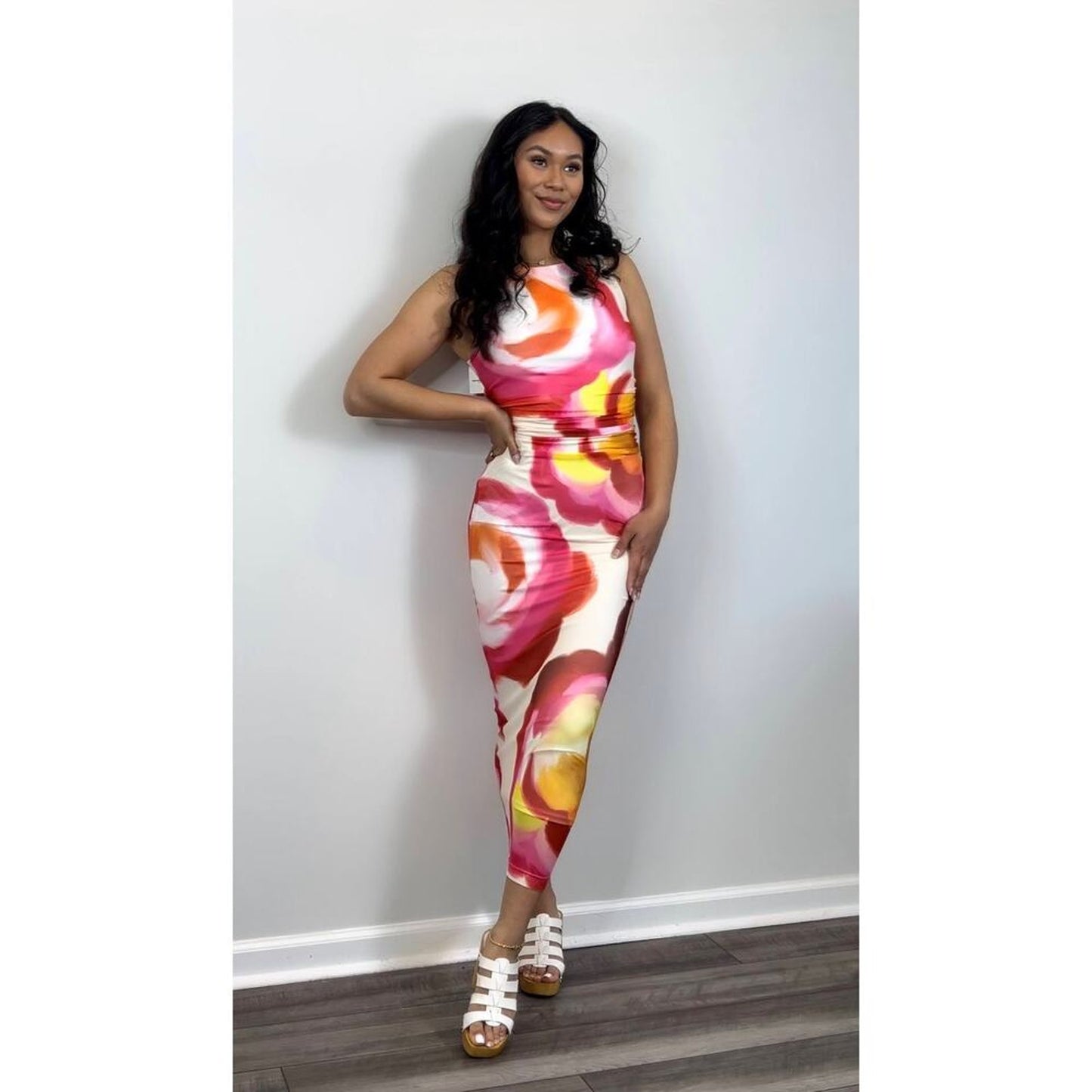 Amanda Uprichard Tiffany Dress Asteria Medium Midi Floral Colorful Lined‎ Party