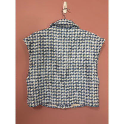 NEW Zara Blogger Fave Blue Tweed Houdstooth Vest Silver Buttons Size Medium
