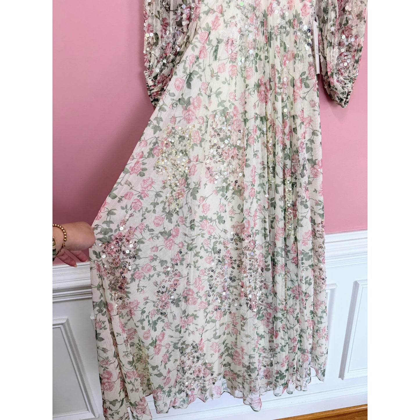 NEW NWT Mac Duggal Floral Sequined Cut Out Lace Up Gown A93746 Size 4