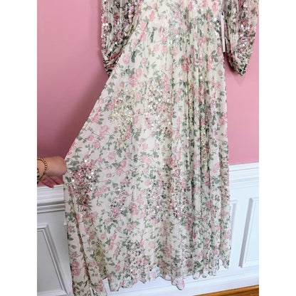 NEW NWT Mac Duggal Floral Sequined Cut Out Lace Up Gown A93746 Size 4