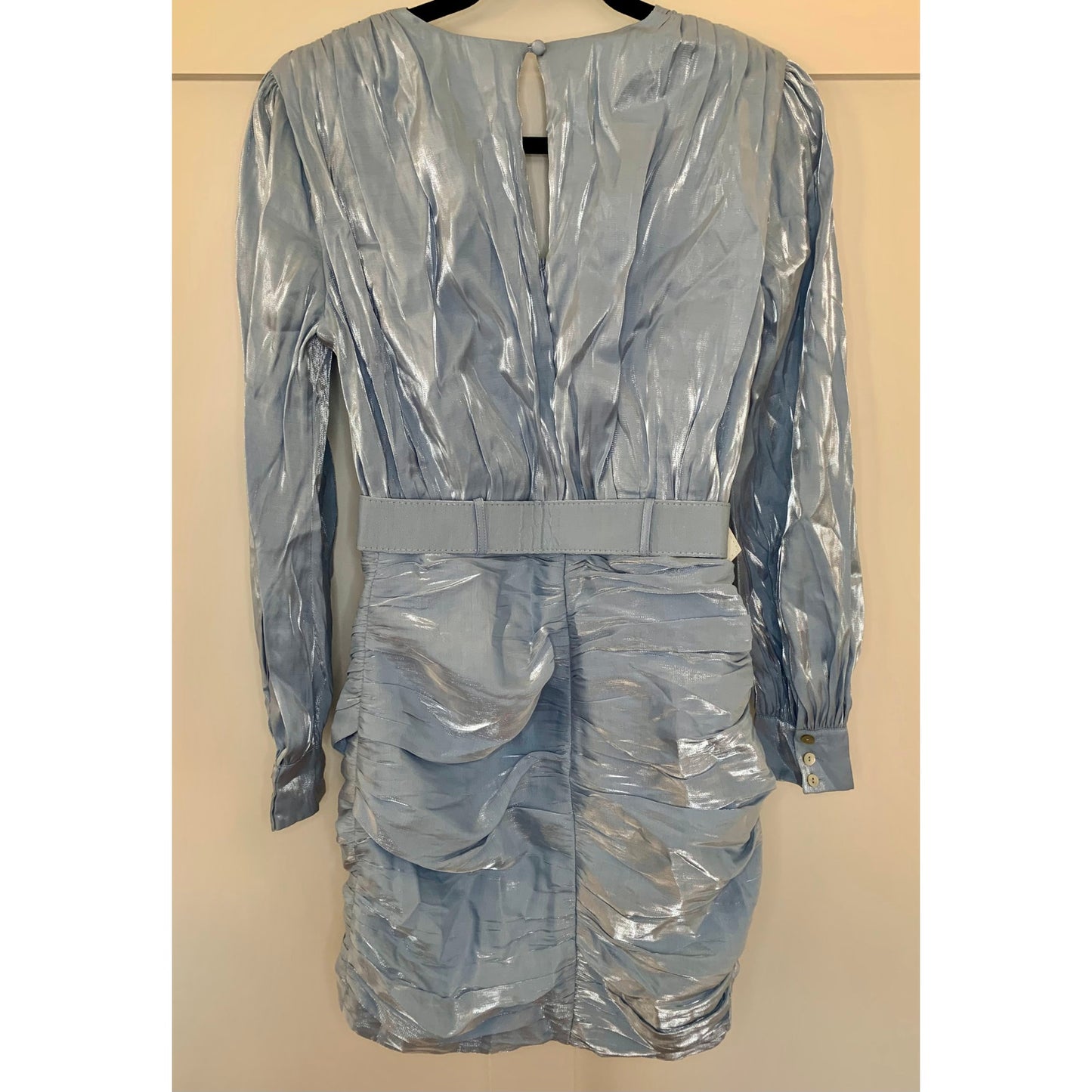 Song of Style Tucker Mini Dress Clearwater Blue Small Belted Long Sleeve Lined
