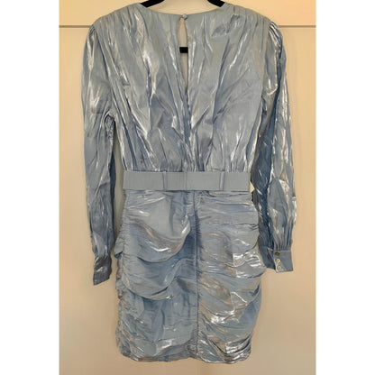 Song of Style Tucker Mini Dress Clearwater Blue Small Belted Long Sleeve Lined