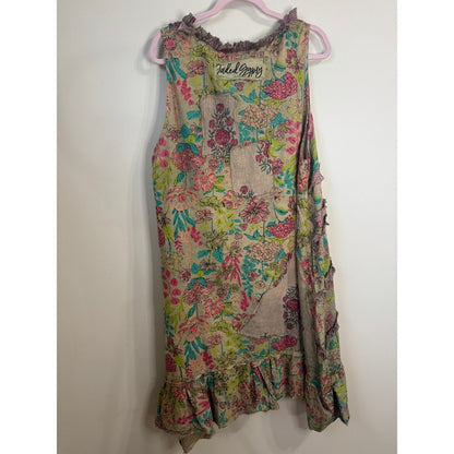Jaded Gypsy Floral Eyelet Ruffle Boho Sleeveless Patchwork Dress Multi Color