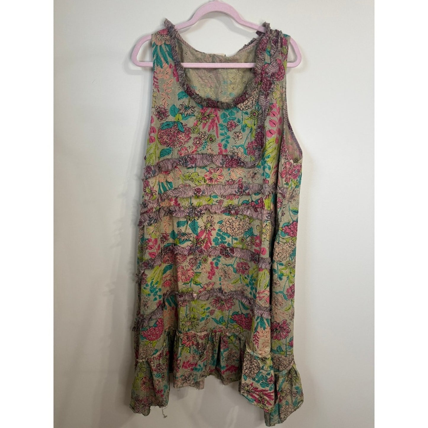 Jaded Gypsy Floral Eyelet Ruffle Tunic Dress Sleeveless Boho Shabby  Lagenlook