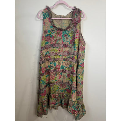 Jaded Gypsy Floral Eyelet Ruffle Tunic Dress Sleeveless Boho Shabby  Lagenlook